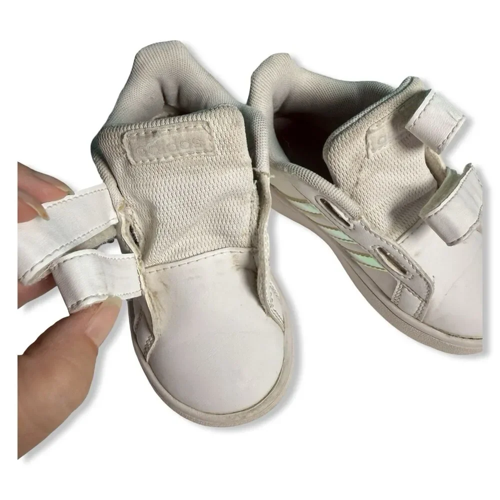 Adidas Grand Court Toddler Sneakers 7K | White Iridescent Stripes